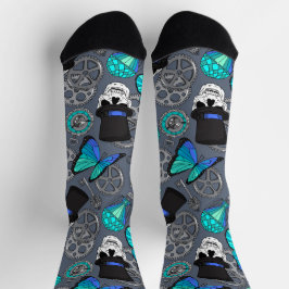 トップハットのステームパンクパターン（の模様が）ある結婚スカル ソックス