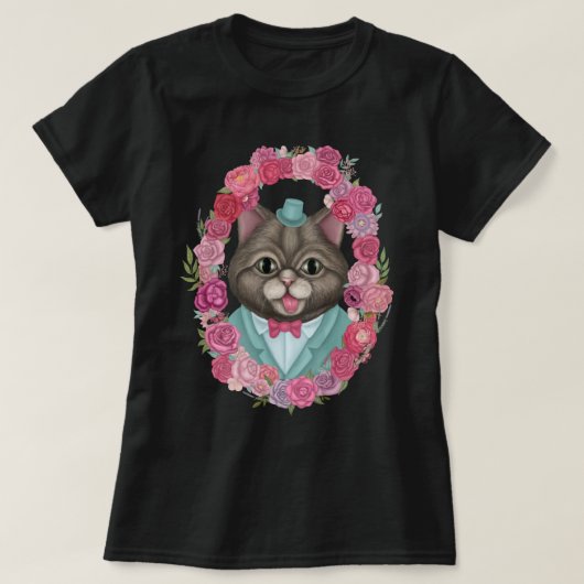 トップハットのダーピー猫 Tシャツ (デザイン正面)