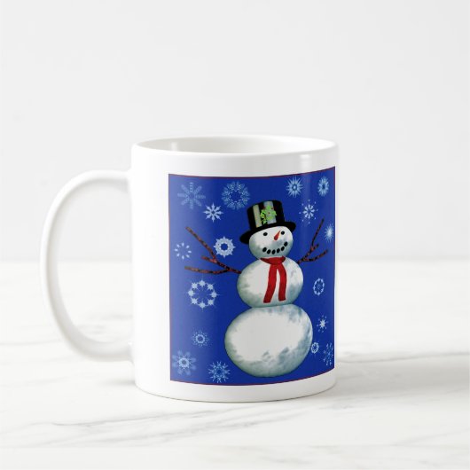 トップハットの陽気な雪だるま コーヒーマグカップ (左)