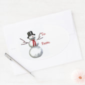 トップハットの陽気な雪だるま 楕円形シール (封筒)