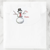 トップハットの陽気な雪だるま 楕円形シール (バッグ)