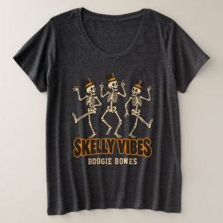 トップハットをかぶったダンシングスケルトン Skelly Vibes Boogie プラスサイズTシャツ