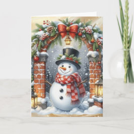 トップハットをかぶった雪だるまのクリスマス シーズンカード