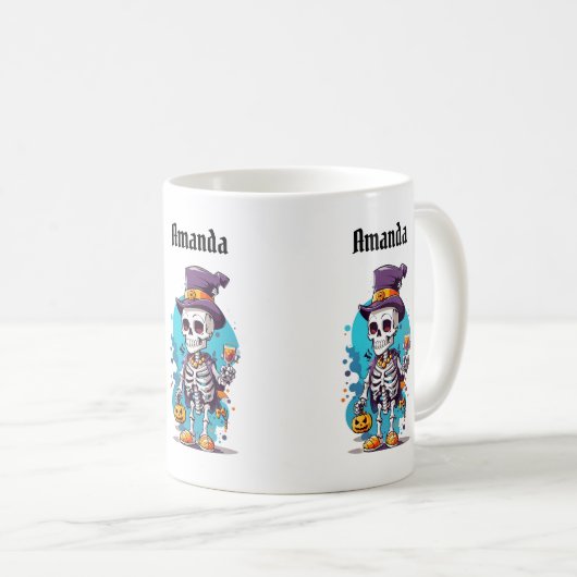 トップハットを着た面白いハロウィーンのスケルトン コーヒーマグカップ (正面右)