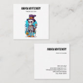 トップハットを着た面白いハロウィーンのスケルトン スクエア名刺 (正面/裏面)