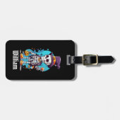 トップハットを着た面白いハロウィーンのスケルトン ラゲッジタグ (正面横)