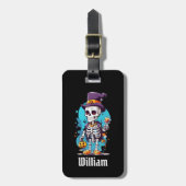 トップハットを着た面白いハロウィーンのスケルトン ラゲッジタグ (正面縦)