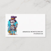 トップハットを着た面白いハロウィーンのスケルトン 名刺 (正面)