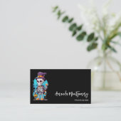 トップハットを着た面白いハロウィーンのスケルトン 名刺 (スタンド正面)