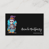 トップハットを着た面白いハロウィーンのスケルトン 名刺 (正面)