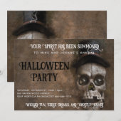 トップハットを被ったドクロのハロウィンパーティー 招待状 (正面/裏面)