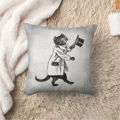 トップハットキャットキャフェイクンバスヴィンテージアート装飾用クッション クッション (ブランケット)