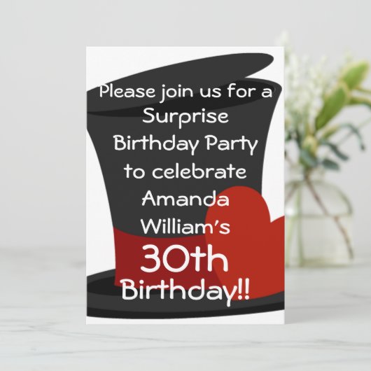 トップハットサプライズ誕生日パーティーの招待状 招待状 (スタンド正面)