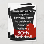 トップハットサプライズ誕生日パーティーの招待状 招待状 (正面/裏面)