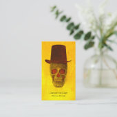 トップハットネオンイエローヴィンテージテクスチャ付きスカル 名刺 (スタンド正面)