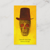 トップハットネオンイエローヴィンテージテクスチャ付きスカル 名刺 (正面)