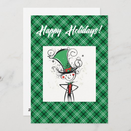 トップハットファンシー付き笑顔のAIクリスマス小妖精や小人 シーズンカード (正面/裏面)