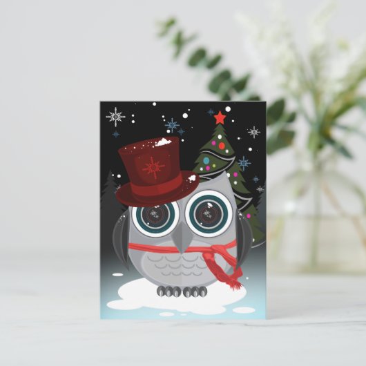 トップハットフクロウ – クリスマス ポストカード (スタンド正面)