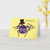 トップハットマンガの可愛いクモ カード (黄色い花)