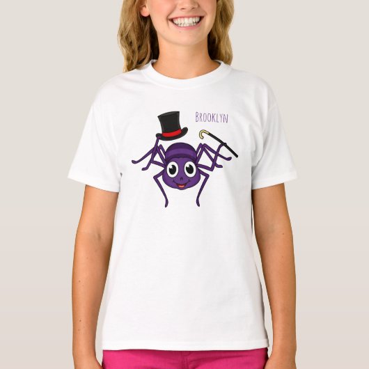 トップハットマンガの可愛いクモ Tシャツ (正面)