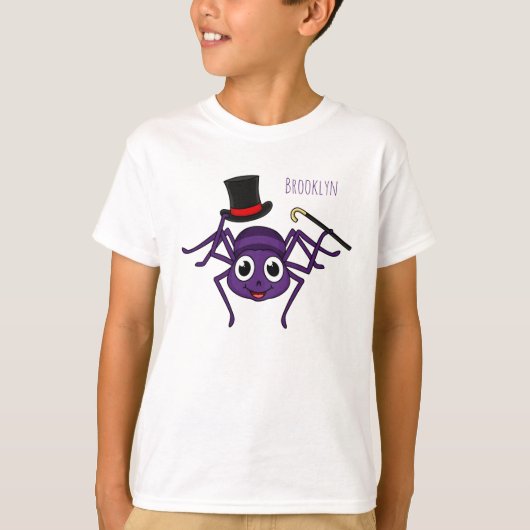 トップハットマンガの可愛いクモ Tシャツ (正面)