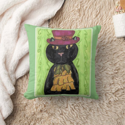 トップハットヴィンテージキャットキュートドードルアートおもしろい クッション (ブランケット)