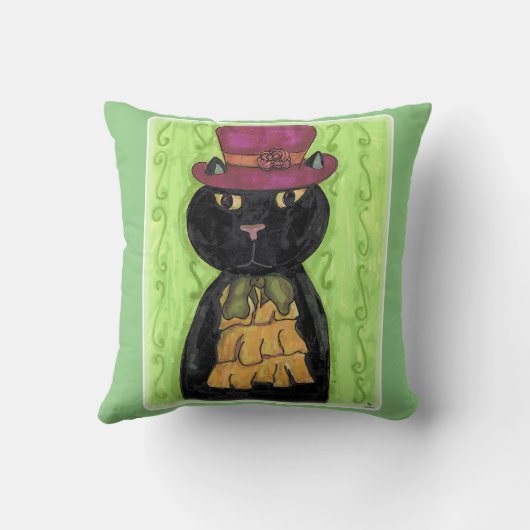 トップハットヴィンテージキャットキュートドードルアートおもしろい クッション (裏面)