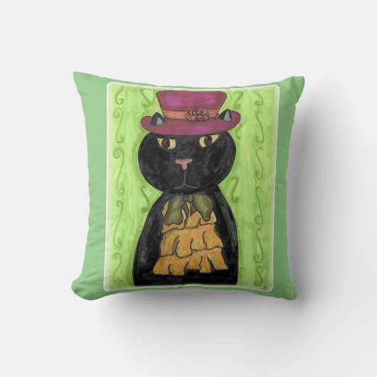 トップハットヴィンテージキャットキュートドードルアートおもしろい クッション (正面)