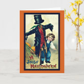 トップハットヴィンテージハロウィンカード付きかかし カード (黄色い花)