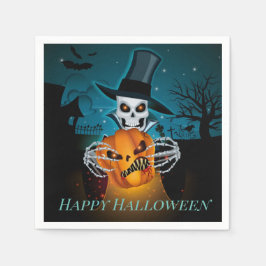 トップハット不気味スケルトン スタンダードカクテルナプキン