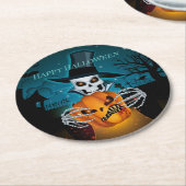 トップハット不気味スケルトン ラウンドペーパーコースター (アングル)