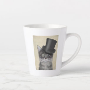 トップハット付きの灰色猫 カフェラテマグ