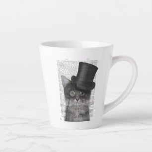 トップハット付きの灰色猫 カフェラテマグ