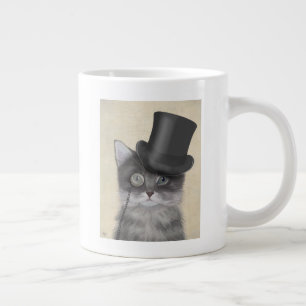 トップハット付きの灰色猫 ジャンボコーヒーマグカップ