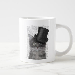 トップハット付きの灰色猫 ジャンボコーヒーマグカップ