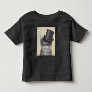 トップハット付きの灰色猫 トドラーTシャツ