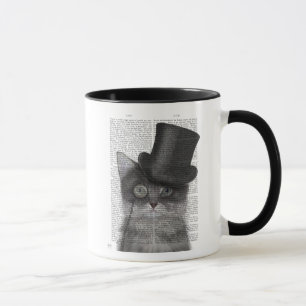 トップハット付きの灰色猫 マグカップ