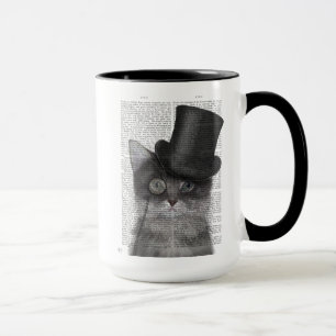 トップハット付きの灰色猫 マグカップ