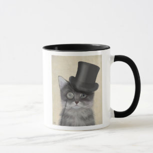 トップハット付きの灰色猫 マグカップ