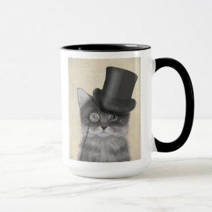トップハット付きの灰色猫 マグカップ