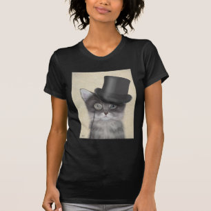 トップハット付きの灰色猫 Tシャツ