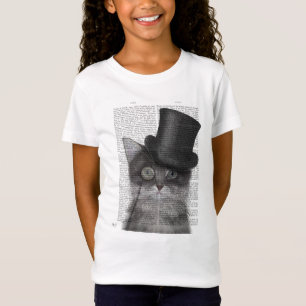 トップハット付きの灰色猫 Tシャツ
