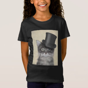 トップハット付きの灰色猫 Tシャツ
