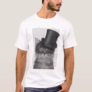 トップハット付きの灰色猫 Tシャツ