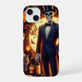 トップハット付きタックスのハロウィーンスケルトン iPhone 15ケース