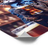 トップハット、ゴーグル、ビールとスチームパンク灰色の猫 – ポスター (角)