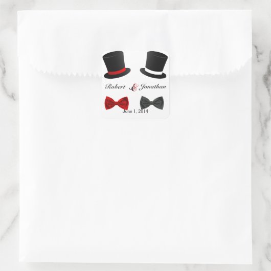 トップハット&ボウタイゲイ結婚封筒用シール スクエアシール (バッグ)