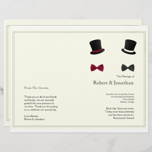 トップハット&ボウタイズ結婚式 プログラム (正面/裏面)