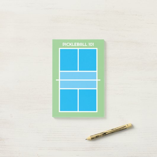 トップビューのピックボールのコートラインのトレーニングコーチ ポストイット (デスク上)
