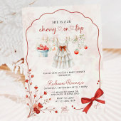 トップピンクエレガントの赤ちゃんシャワーの水彩さくらんぼ 招待状